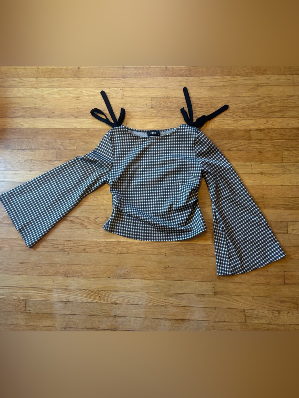 Cider Gingham Bell Sleeve Blouse with Bows | X-Large